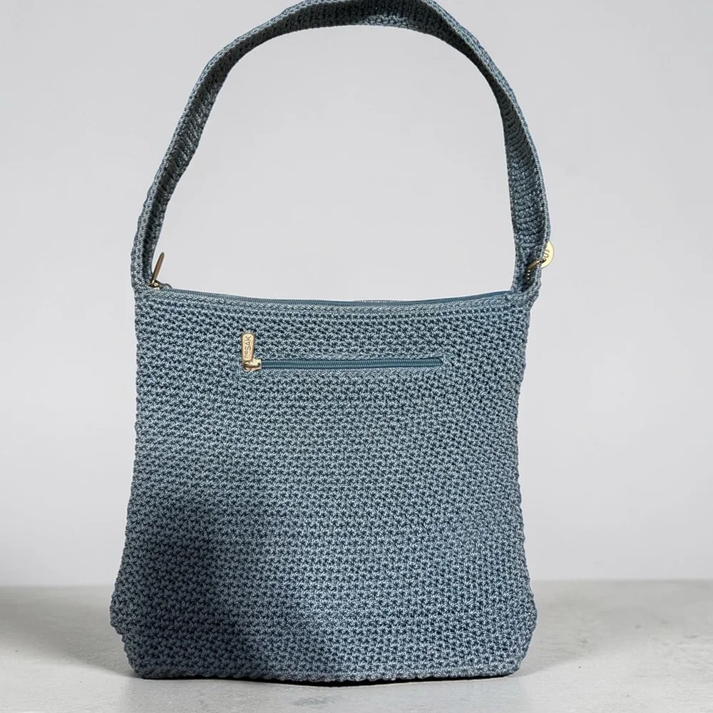 The Sak Blue Crochet Knit Shoulder Bag | Boho Casual Zip Pocket - Picture 5 of 5